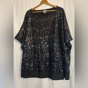 Dg2 by Diane Gilman Women’s Short Sleeve Sequin Top Gray size 1X